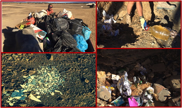 DPW clean up collage – the pics on the right are of trash found IN THE TOILET PITS! - Pics by Duncan Larkin and Craig Maxwell