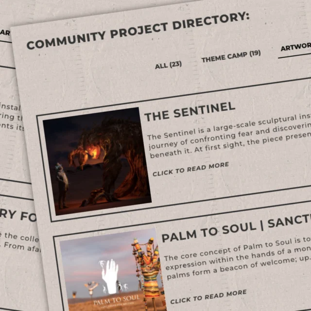 We’ve finally got a Community Directory again (big thanks to the tech team), which means you can access a list of projects, camps, and creations that are looking for people like you.

Right now, there are 23 registered projects looking for people to get involved - so go check it out now to see what’s coming, and where you can get stuck in.

Click AfrikaBurn News is in the 'Link in Bio'