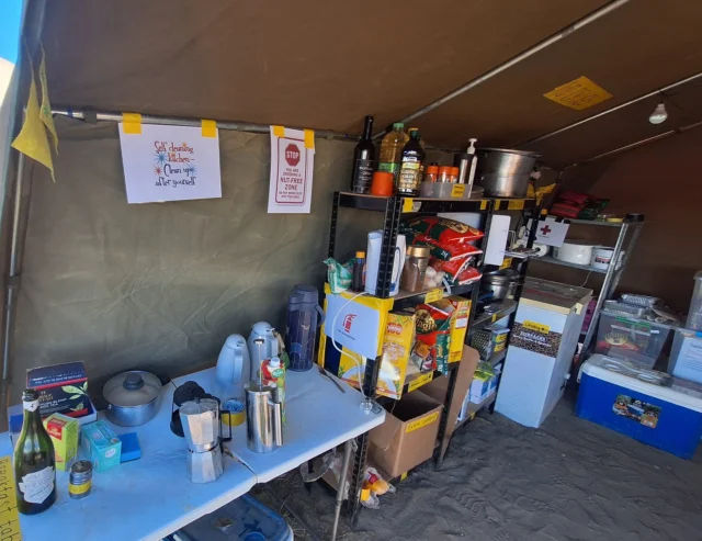 After a week of jols, joy, tears, sunburn, and a lot of water, you’re probably going to find some extras in your camp kitchen. This is where Collexodus comes in, collecting all your donated goods as you exit the event site.

Unopened long-life food goes to local Karoo families and schools. Usable camping gear supports Radical Inclusion projects. And the rest? That keeps DPW going while they stay behind to make it look like we were never here.

Photo: Eric Squires